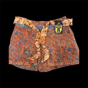 JB Collection High Waist Floral Shorts - Orange and Blue